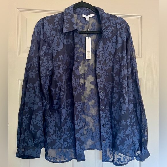 Chico's Blue Floral Sheer Top - Picture 1 of 3